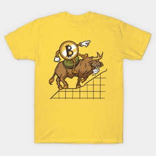 Bitcoin cartoon riding the bull Crypto Merch BTC T-Shirt